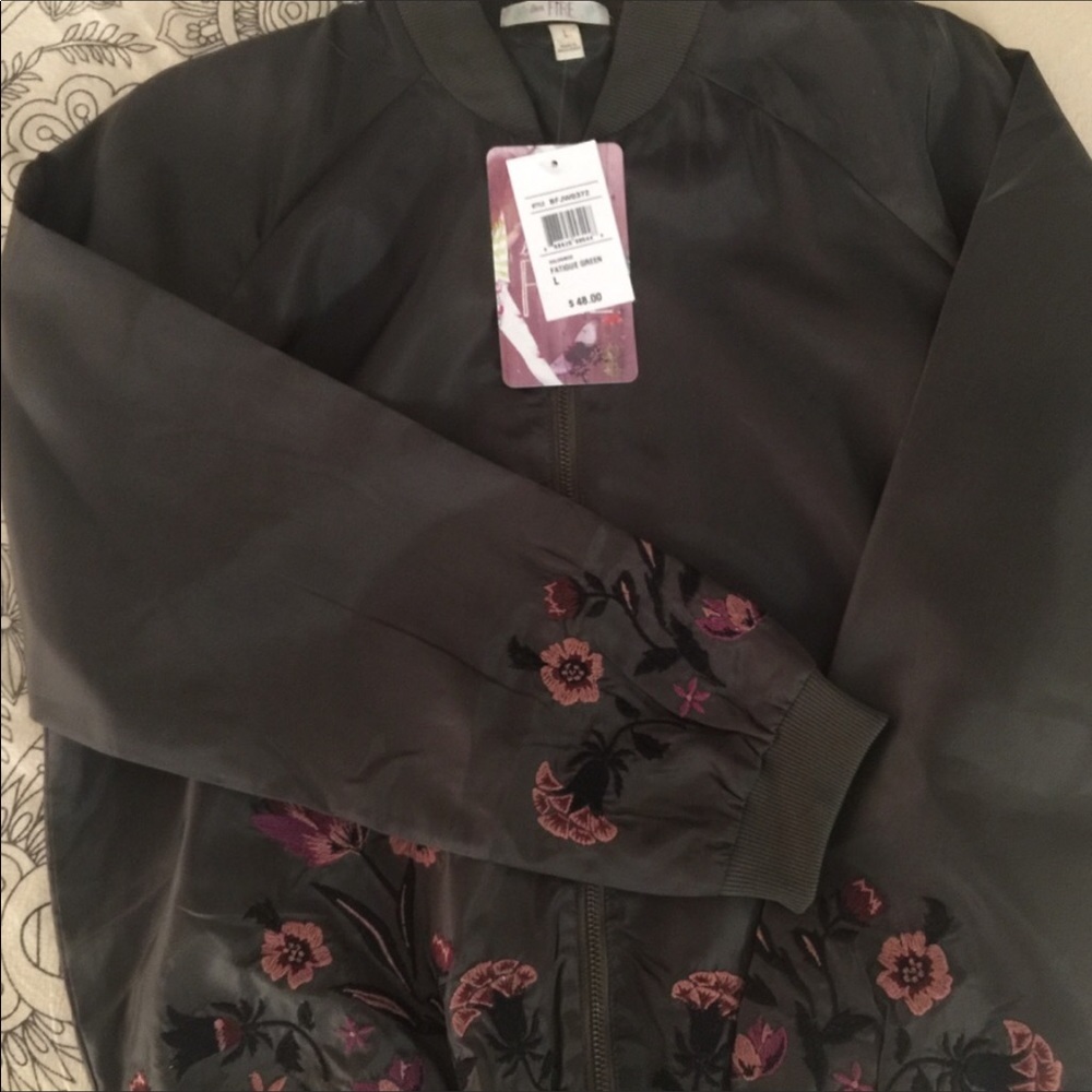 Green Floral Bomber Jacket